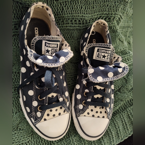 Converse All Star Low Top Polka Dot White Blue, Juniors 5 Or Winter Women's 7 - Picture 2 of 9